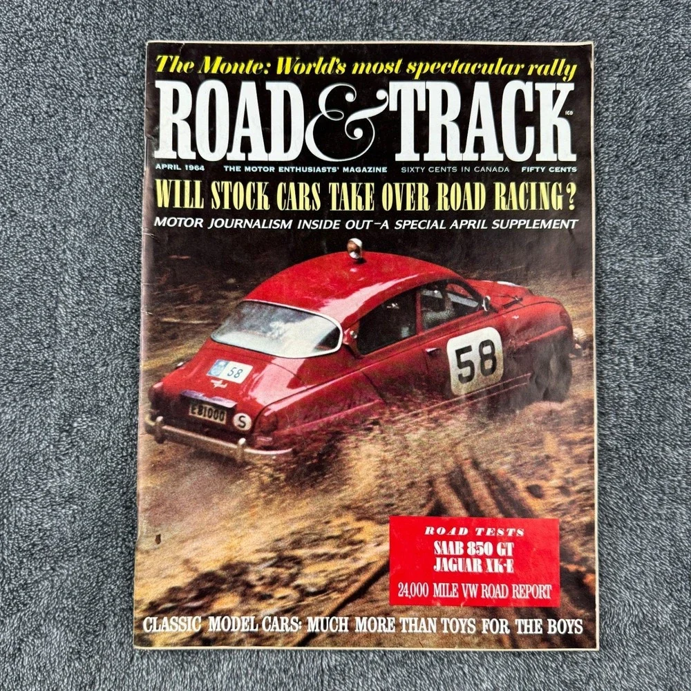 1964 Road & Track‎ April Ferrari Saab 850 GT Jaguar XK-E Vintage Car Magazine